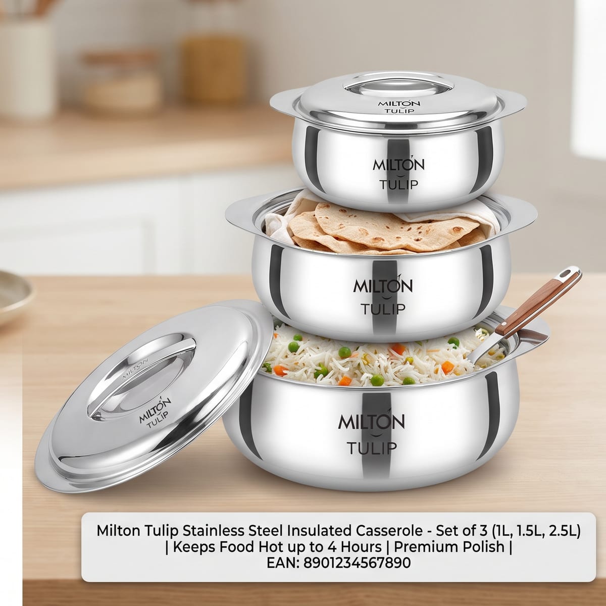 Milton Tulip Stainless Steel Insulated Casserole