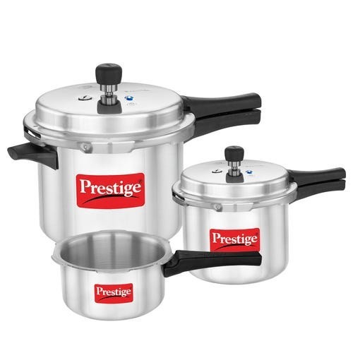 Prestige 2 Litre + 3 Litre + 5 Litre Aluminium Popular Max Outer Lid Pressure Cooker Combo with 2 Lids | Gas & Induction Compatible | 5Y Warranty | ISI