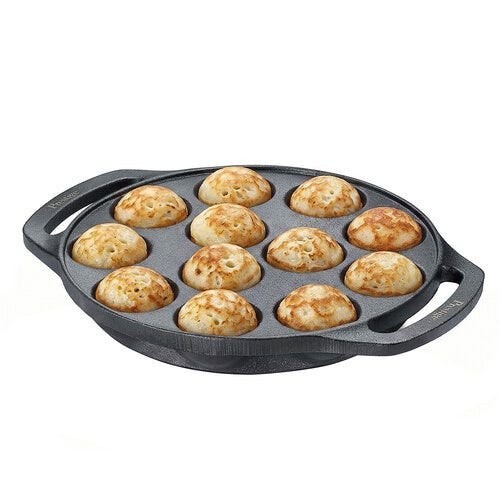 Prestige Cast Iron Paniyarakkal/Appe Patra 12 pit | Ferrocast Flo | Non-Stick | Gas & Induction Compatible | Preseasoned