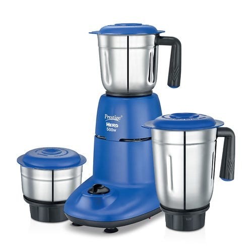 Prestige 550 Watts Hero Mixer Grinder with 3 Stainless Steel Jars | Elegant Design | Sturdy Handles | Red and White