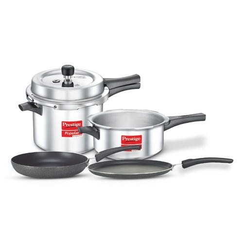 Prestige Kitchen Starter Pack (Popular Svachh 5 Ltr + 3 Ltr Body without Lid + Fry Pan 20cm + Tawa 27.5cm)