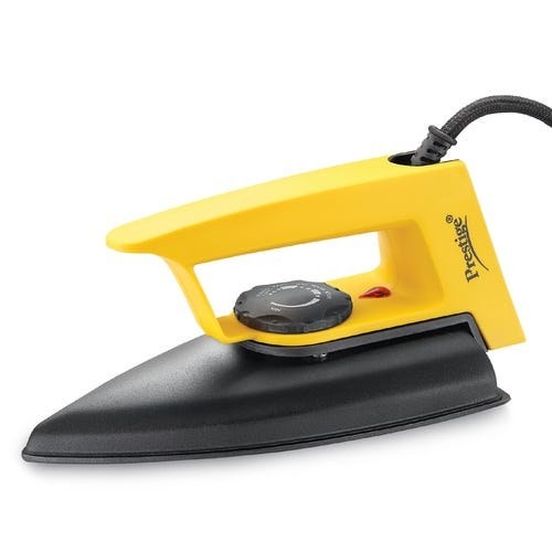 Prestige Magic Magnite 750W Dry Iron | Greblon Non-Stick Coated Sole Plate (Yellow & Black)