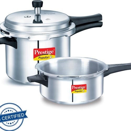 Prestige Popular Plus 5 L, 3 L Outer Lid Induction Bottom Pressure Cooker (Aluminium)
