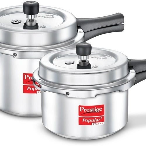 Prestige Popular + Svachh Kitchen Starter Combi Pack 5 L, 3 L Outer Lid Induction Bottom Pressure Cooker (Aluminium)