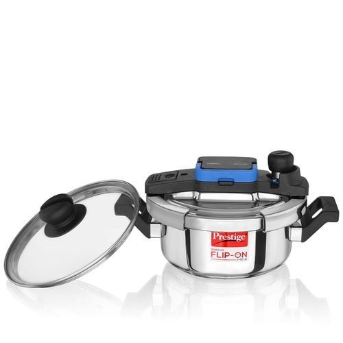 Prestige Svachh Flip-on Stainless Steel Spillage Control Pressure Cooker with Glass Lid, (Silver)