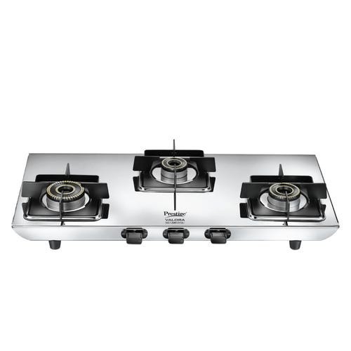 Prestige Valora Stainless Steel L.P. Gas Stove (With Stainless Steel Body and 3 Unit Brass Burners)